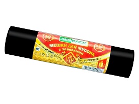 Мешки для мусора 120 л, с завязками, черные, в рулоне 10 шт., ПНД, 15 мкм, 800х750 мм, VIP, Z12010black в Атырау
