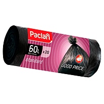 Мешки для мусора 60 л, черные, в рулоне 20 шт., ПНД, 7,4 мкм, 720х600 мм, PACLAN, 600820 в Атырау