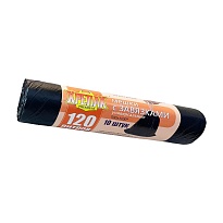 Мешки для мусора 120 л, с завязками, черные, в рулоне 10 шт., ПНД, 16 мкм, 1100х700 мм, Крепак, 4607075710320 в Атырау