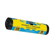 Мешки для мусора 120 л, с ушками, черные, в рулоне 10 шт., ПНД, 13 мкм, 1050х680 мм, Крепакоф, 4607075710436 в Атырау
