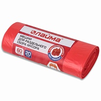 Мешки для мусора 60 л, красный, в рулоне 20 шт., ПНД, 10 мкм, 680х580 мм, LAIMA, 606702 в Атырау
