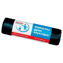 Мешки для мусора 160 л, черные, в рулоне 20 шт., ПВД, 30 мкм, 1200х870 мм, PACLAN Professional, 604082 в Атырау