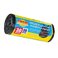 Мешки для мусора 30 л, черные, в рулоне 30 шт., ПНД, 9 мкм, 600х500 мм, Крепак, 4607075710108 в Атырау