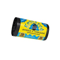 Мешки для мусора 20 л, с ушками, черные, в рулоне 30 шт., ПНД, 10 мкм, 550х440 мм, Крепакоф, 4607075710405 в Атырау