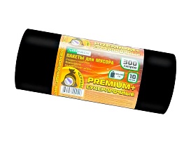 Мешки для мусора 300 л, черные, в рулоне 10 шт., ПВД 70 мкм, 1400х1000 мм, PREMIUM+, 30010160 в Атырау