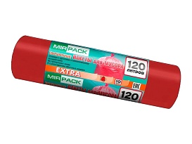 Мешки для мусора 120 л, красные, в рулоне 10 шт., ПНД, 14 мкм, 1100х700 мм, EXTRA, ex1201805 в Атырау