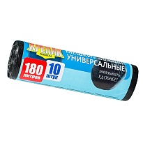 Мешки для мусора 180 л, с ушками, черные, в рулоне 10 шт., ПНД, 20 мкм, 1150х800 мм, Крепак, 4607075710498 в Атырау