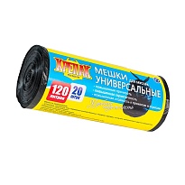 Мешки для мусора 120 л, черные, в рулоне 20 шт., ПНД, 15 мкм, 1100х700 мм, Крепак, 4607075710207 в Атырау