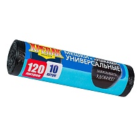 Мешки для мусора 120 л, с ушками, черные, в рулоне 10 шт., ПНД, 15 мкм, 1100х700 мм, Крепак, 4607075710474 в Атырау
