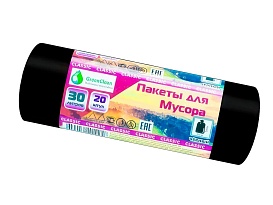 Мешки для мусора 30 л, черные, в рулоне 20 шт., ПНД, 7 мкм, 600х500 мм, MIRPACK Classik, 302040 в Атырау