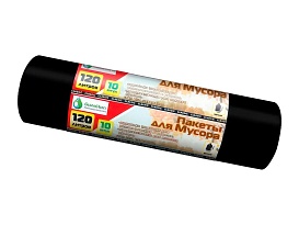 Мешки для мусора 120 л, черные, в рулоне 10 шт., ПНД, 12 мкм, 1100х700 мм, MIRPACK Classik, 1201011 в Атырау