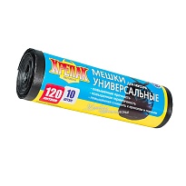 Мешки для мусора 120 л, черные, в рулоне 10 шт., ПНД, 15 мкм, 1100х700 мм, Крепак, 4607075710214 в Атырау