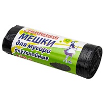 Мешки для мусора 160 л, черные, в рулоне 10 шт., ПВД, 23 мкм, 1200х900 мм, Любаша, 607681 в Атырау