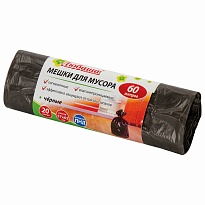 Мешки для мусора 60 л, черные, в рулоне 20 шт., ПНД, 5 мкм, 650х570 мм, Любаша, 605331 в Атырау