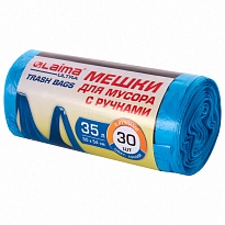 Мешки для мусора 35 л, с ручками, синие, в рулоне 30 шт., ПНД, 9 мкм, 540х500 мм, LAIMA ULTRA, 607683 в Атырау