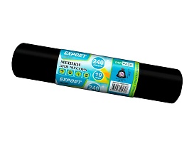 Мешки для мусора 240 л, черные, в рулоне 10 шт., ПВД 80 мкм, 1300х930 мм, EXPORT, exp 24010167 в Атырау