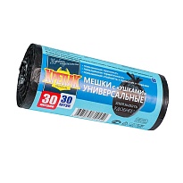 Мешки для мусора 30 л, с ушками, черные, в рулоне 30 шт., ПНД, 9 мкм, 600х500 мм, Крепак, 4607075710450 в Атырау
