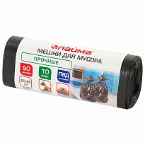 Мешки для мусора 90 л, черные, в рулоне 10 шт., ПВД, 25 мкм, 950х600 мм, LAIMA, 605332 в Атырау