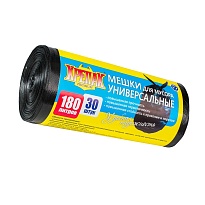 Мешки для мусора 180 л, черные, в рулоне 30 шт., ПНД, 20 мкм, 1150х800 мм, Крепак, 4607075710139 в Атырау