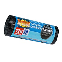 Мешки для мусора 120 л, с ушками, черные, в рулоне 20 шт., ПНД, 15 мкм, 1100х700 мм, Крепак, 4607075710368 в Атырау