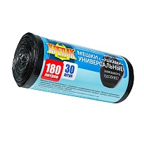 Мешки для мусора 180 л, с ушками, черные, в рулоне 30 шт., ПНД, 20 мкм, 1150х800 мм, Крепак, 4607075710399 в Атырау
