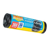 Мешки для мусора 180 л, черные, в рулоне 10 шт., ПНД, 20 мкм, 1150х800 мм, Крепак, 4607075710481 в Атырау