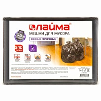 Мешки для мусора 240 л, черные, в пачке 5 шт., ПВД 60 мкм, 1400х900 мм, LAIMA, 601394 в Атырау
