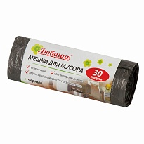 Мешки для мусора 30 л, черные, в рулоне 20 шт., ПНД, 5 мкм, 550х470 мм, Любаша эконом, 605329 в Атырау