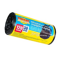 Мешки для мусора 120 л, черные, в рулоне 30 шт., ПНД, 15 мкм, 1100х700 мм, Крепак, 4607075710122 в Атырау