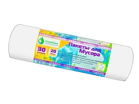 Мешки для мусора 30 л, белые, в рулоне 20 шт., ПНД, 7 мкм, 600х500 мм, MIRPACK Classik, 302042 в Атырау