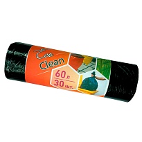 Мешки для мусора 60 л, черные, в рулоне 30 шт., ПНД, 6 мкм, 640х580 мм, Концепция Быта EcoClean, 603890 в Атырау