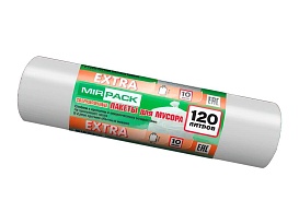 Мешки для мусора 120 л, белые, в рулоне 10 шт., ПНД, 14 мкм, 1100х700 мм, EXTRA, ex1201803 в Атырау