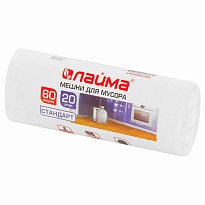 Мешки для мусора 60 л, белые, в рулоне 20 шт., ПНД, 7 мкм, 680х580 мм, LAIMA, 605539 в Атырау