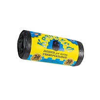 Мешки для мусора 30 л, с ушками, черные, в рулоне 30 шт., ПНД, 8 мкм, 580х460 мм, Крепакоф, 4607075710238 в Атырау