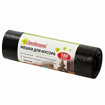 Мешки для мусора 180 л, черные, в рулоне 10 шт., ПВД, 24 мкм, 1060х800 мм, Любаша, 605336 в Атырау