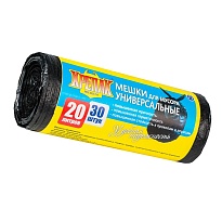 Мешки для мусора 20 л, черные, в рулоне 30 шт., ПНД, 10 мкм, 550х440 мм, Крепак, 4607075710092 в Атырау