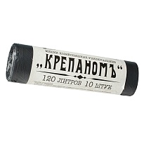 Мешки для мусора 120 л, черные, в рулоне 10 шт., ПНД, 12 мкм, 1030х660 мм, Крепаномъ, 4607075710573 в Атырау