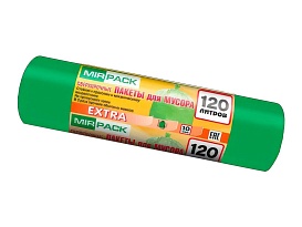Мешки для мусора 120 л, зеленые, в рулоне 10 шт., ПНД, 14 мкм, 1100х700 мм, EXTRA, ex1201804 в Атырау