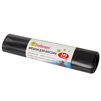 Мешки для мусора 240 л, черные, в рулоне 5 шт., ПВД 30 мкм, 1300х900 мм, Любаша, 605338 в Атырау