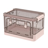 Ящик пластиковый складной прозрачный коричневый, дно розовое, 360х235х230 мм, с колесиками в Атырау